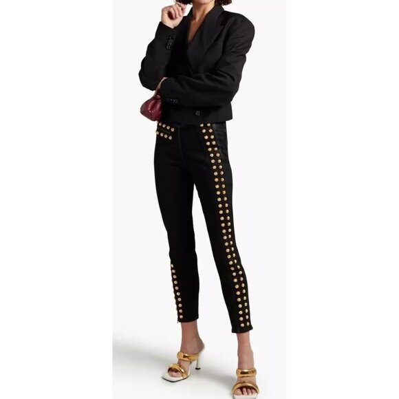 Gucci Women's Black Embellished High-Rise Studded Skinny Jeans Size 25 - Picture 1 of 13